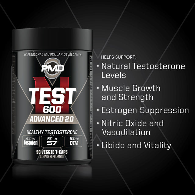 PMD Sports N-Test 600 Advanced Testosterone Booster for Men - Strong and Powerful with Testofen - Training and Bodybuilding - Lean Muscle Growth and Strength Gains - Test Boost (90 Veggie-Caps))