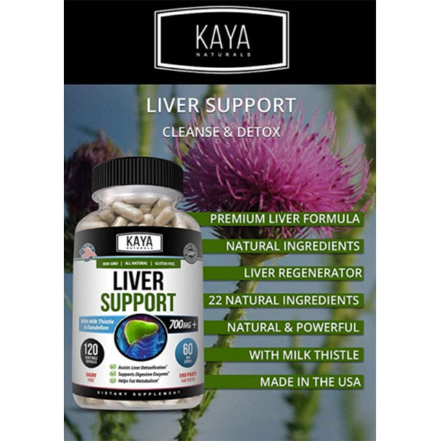 Kaya Naturals Liver Support, Cleanse, Detox & Repair Formula 22 Herbs Including Milk Thistle