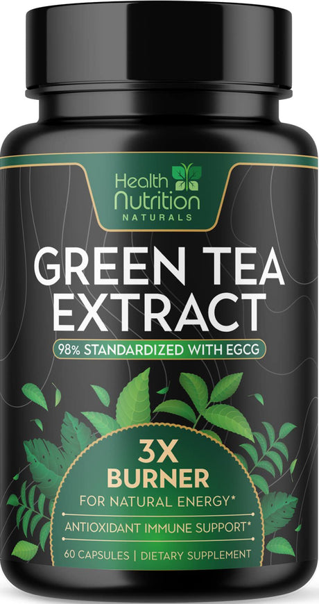 Green Tea Pills Extract - 98% Standardized EGCG 1300Mg for Natural Energy - Supports Heart Health with Antioxidants, Polyphenols, Coffee Bean Gentle Caffeine - for Women & Men - 60 Capsules