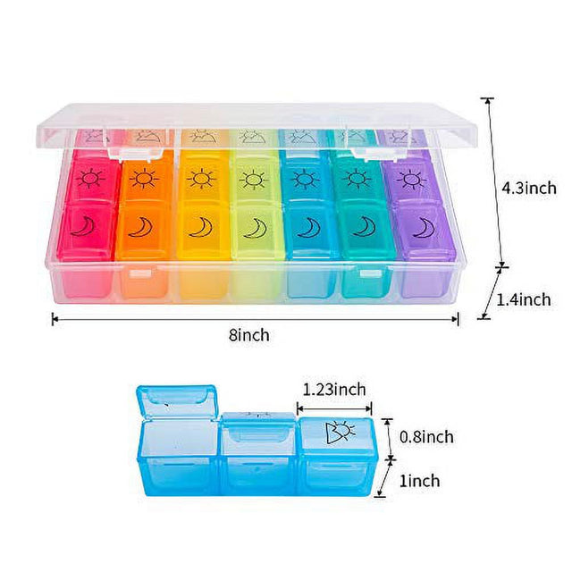 Weekly Pill Organizer 3 Times a Day - 7 Day Pill Box - Non-Bpa Food Grade Plastic - Lightweight and Travel Friendly - Ideal Pill Case for Supplements, Vitamin, Medication