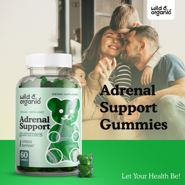 Wild & Organic Adrenal Support Gummies - Energy, Calm & Stress Gummies W/ Ashwagandha, 60 Chews