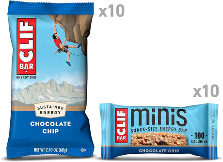 CLIF BAR - Chocolate Chip - Full Size and Mini Energy Bars - Made with Organic Oats - Non-Gmo - Plant Based - Amazon Exclusive - 2.4 Oz. and 0.99 Oz. (20 Count)