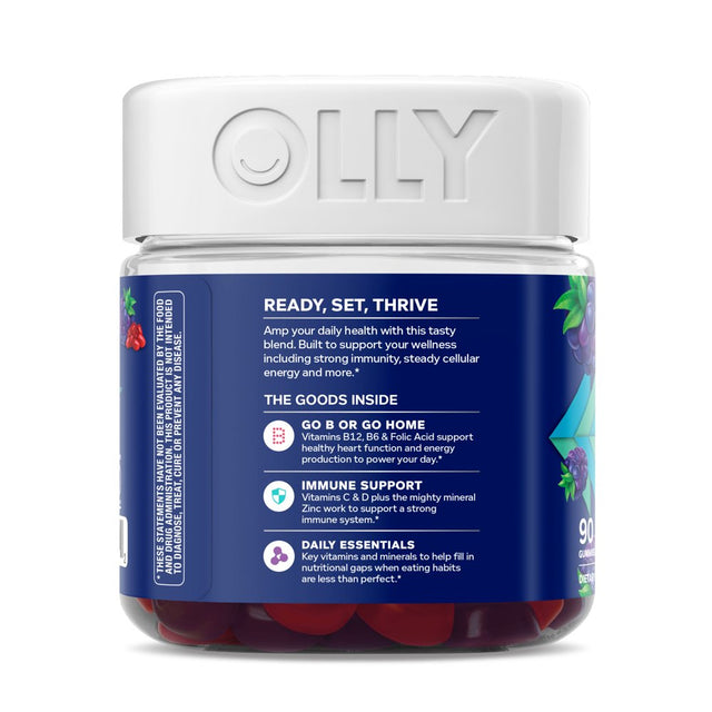 OLLY Mens Multivitamin Gummy, Health & Immune System Support, B Vitamins, Zinc, Blackberry Flavor, 90 Ct