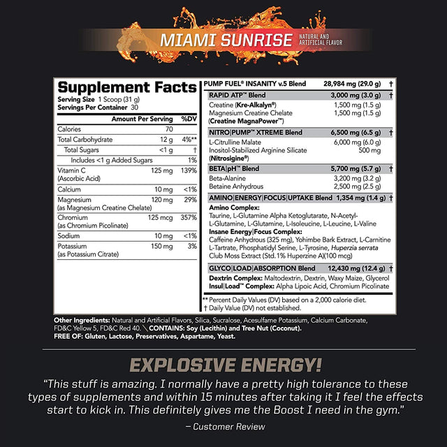 PMD Sports Sports Ultra Pump Fuel Insanity - Pre Workout - Miami Sunrise (30 Servings) Sports Omega Cuts Elite Thermogenic Fat Burner (90 Softgels)