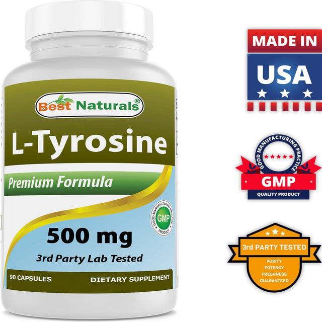 Best Naturals L-Tyrosine 500 Mg 90 Capsules I Helps Support Overall Brain Health | Stress Support and Supports Mental Alertness