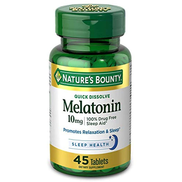 Nature'S Bounty Melatonin, 100% Drug Free Sleep Aid, Dietary Supplement, 10 Mg, 45 Count