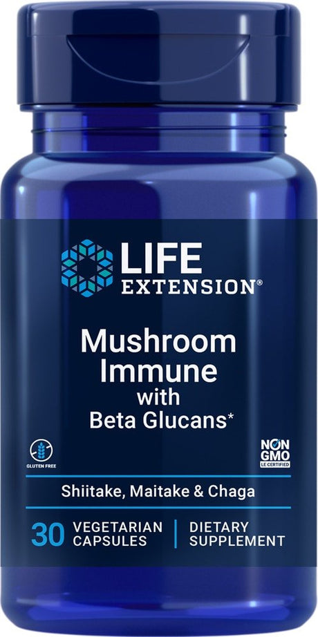 Life Extension Mushroom Immune with Beta Glucans -- 30 Vegetarian Capsules