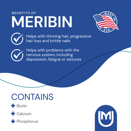 Mericon Industries Meribin High Potency Biotin Supplement | Biotin Hair Growth Vitamins | Biotin Pills for Skin, Nail, Brain, Metabolism, & Energy Support | 240 Capsules (Pack of 2)