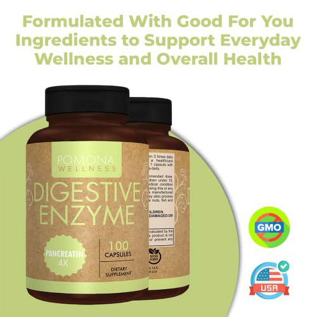 Pomona Wellness Digestive Enzyme Probiotic Supplement, 325Mg, Supports Healthy Digestion Function and Gut Health with Probiotics, Helps with Gas, Bloating, Non-Gmo, 100 Count