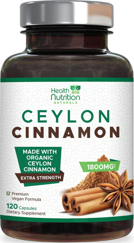 Pure Ceylon Cinnamon Capsules - Certified Organic Cinnamon Pills, Non-Gmo, Dairy & Gluten Free, Sri Lanka Cinnamon Supplements, Vegan True Cinnamomum Vitamins, Sugar Free, 120 Count Cinnamon Capsules