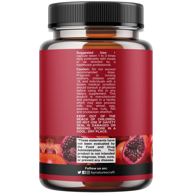 Pomegranate Extract Capsules Antioxidant Supplement - Natural Pomegranate Capsules for Heart Health Joint Support and Pre Workout for Men and Women - Nitric Oxide Supplement with Brain Health Vitamins