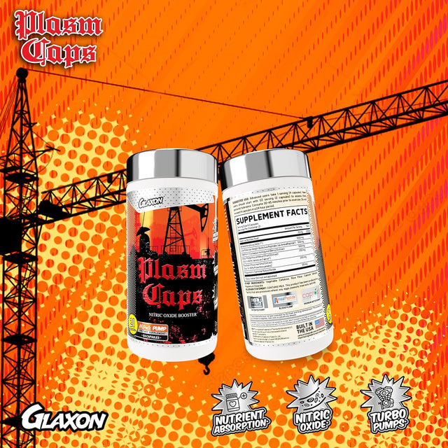 Glaxon Plasm Caps Nitric Oxide Booster, Stimulant-Free Pre Workout for More Intense Pump and Maximized Blood Flow with 1000Mg Betaine Nitrate, 84 Capsules