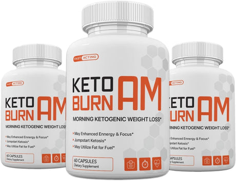 (Pack of 3) Keto Burn AM Morning Ketogenic Weight Management, Keto Burn Pills for Men and Women, 180 Capsules, 3 Months Supply