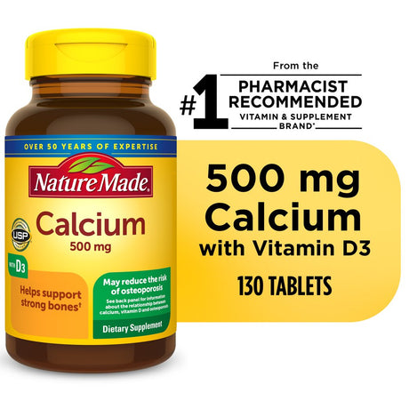 Nature Made Calcium 500 Mg with Vitamin D3 Tablets, Dietary Supplement, 130 Count