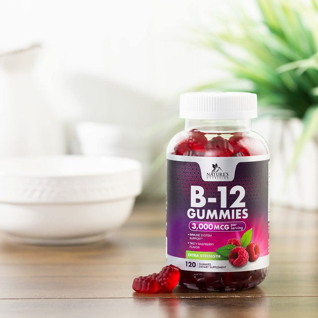 Vitamin B12 Gummies 3000 Mcg, High Absorption Vitamin B-12 Energy & Immune System Support Gummy Vitamins, Vegan Gummy, Natural Energy Support, Raspberry Flavor, for Adults and Kids - 120 Gummies