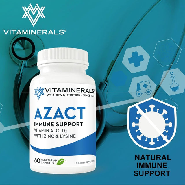 AZACT | Vitamin a | Vitamin C | Vitamin D3 | Zinc | Lysine | Quercetin | 60 Vegetable Capsules