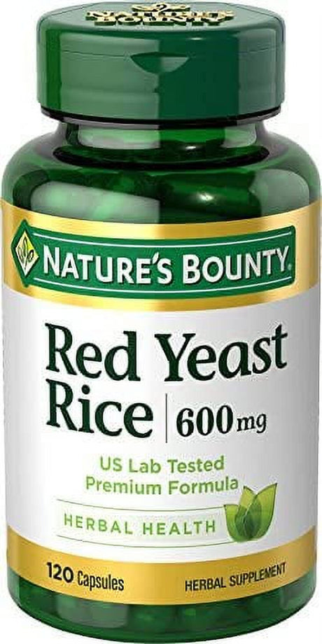 Nature'S Bounty Red Yeast Rice Pills and Herbal Health Supplement, Dietary Additive, 600Mg, 120 Capsules 120 Count (Pack of 1)