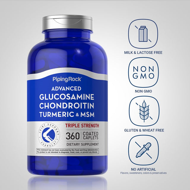 Glucosamine Chondroitin with Turmeric & MSM | 360 Caplets | Advanced Formula | by Piping Rock