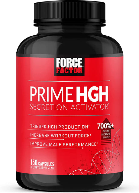 FORCE FACTOR Prime HGH Secretion Activator Supplement for Men with L-Arginine and L-Glutamine to Trigger HGH Production, Boost Workout Force, and Improve Athletic Performance, 150 Capsules