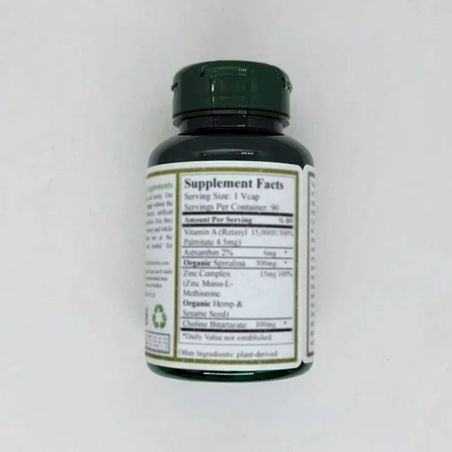 Green Organic Supplement Energy Booster, Dietary Supplement, 90 Vcaps, Non-Gmo, Hand Made, Gluten-Free, No Magnesium Stereate Formula, Keeps You Agile and Energetic the Entire Day, Organic and Natural