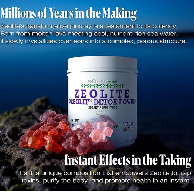 Zeolite Powder Sorbolit Supplement by Todicamp - Full Body Ultra Fine 3X Activated Cleanser & Repair - 454 Days Supply