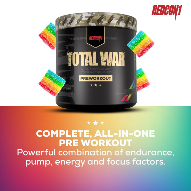 Redcon1 Total War Pre-Workout Powder, Rainbow Candy, 15.54 Oz, 30 Servings