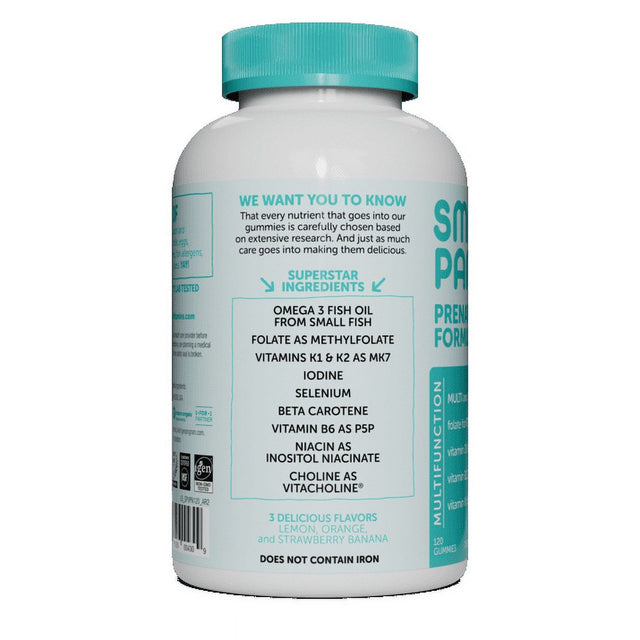 Smartypants Prenatal Daily Gummy Multivitamin: Biotin, Vitamin C, D3, E, B12, A, Omega 3 (DHA/EPA) Fish Oil, Gluten Free, Zinc, Selenium, Methyl Folate, 120 Count (30 Day Supply) - Packaging May Vary