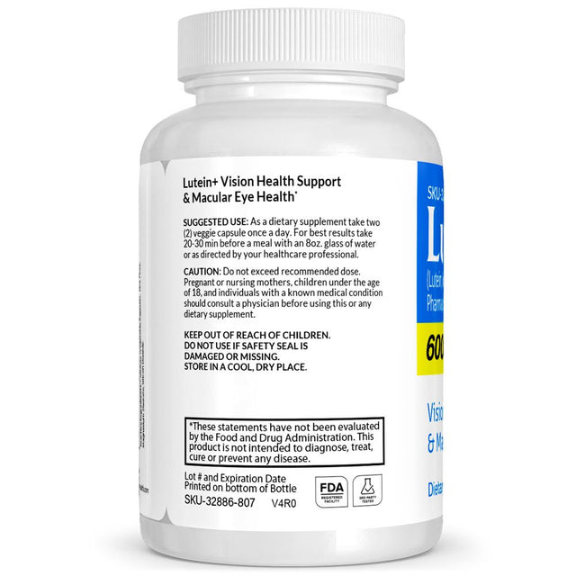 Lutein Pharmaceutical Grade OTC, Eye Vitamins with Lutein, Zeaxanthin 20 Mg 60 Ct, Vitasource