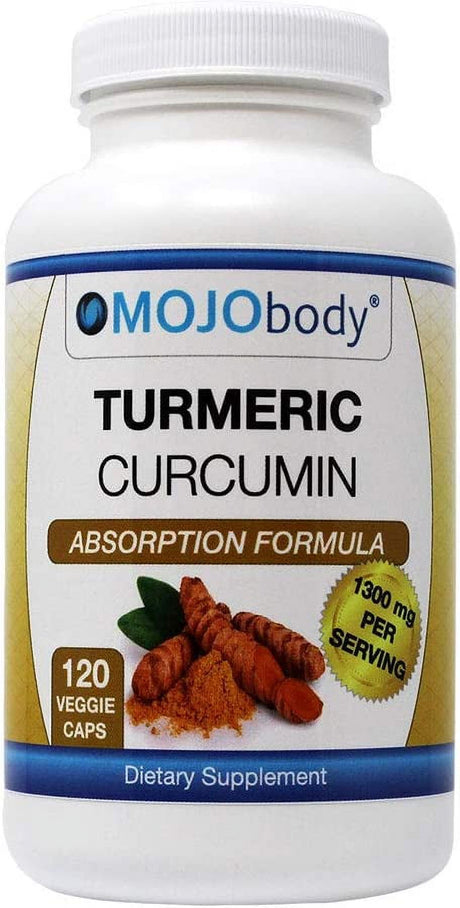 Mojobody Turmeric Curcumin C3 Complex High Absorption Formula with Bioperine Black Pepper, Natural Anti-Inflammatory, 1300Mg per Serving, 120 Veggie Capsules