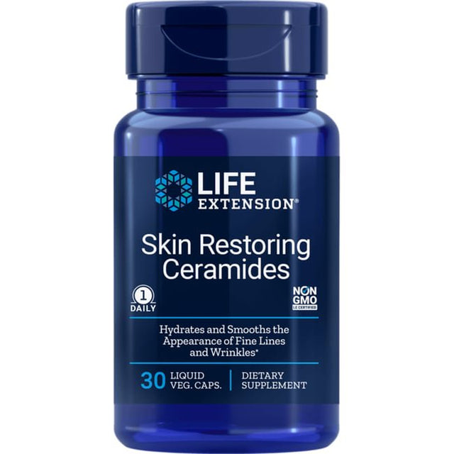 Life Extension Skin Restoring Ceramides – Wheat Oil Extract – Hydrates & Smooths the Appearance of Fine Lines & Wrinkles – Gluten-Free, Non-Gmo, 1-Daily, Vegetarian – 30 Liquid Capsules