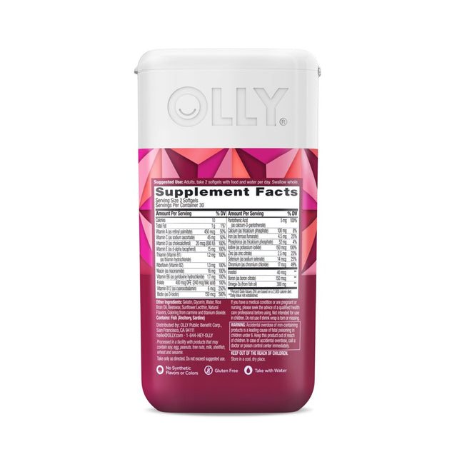 OLLY Ultra Strength Women'S Multi + Omega-3 Softgels, Daily Vitamin Supplement, 60 Ct