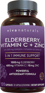 Elderberry, Vitamin C, Zinc, Vitamin D 5000 IU & Ginger Immune Support Supplement, 2 Month Supply (120 Capsules) - 5 in 1 Daily Immune Support for Adults