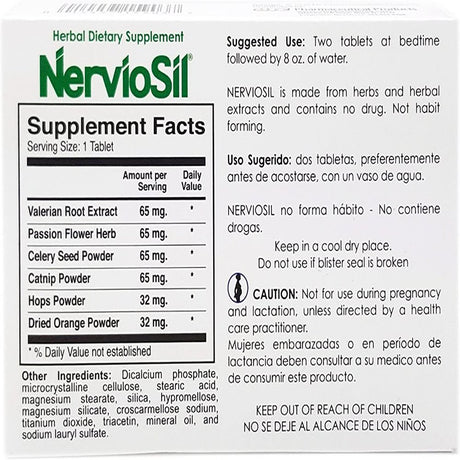 Nerviosil Herbal Tablets - Herbal Supplement Specialy Formulated for the Nerves - Tension - Anxiety