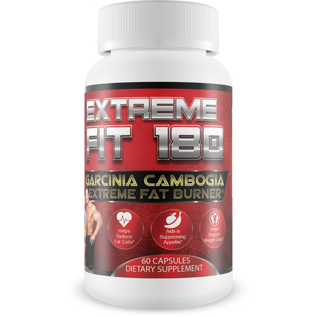 Extreme Fit 180 - Garcinia Cambogia Extreme Fat Burner-60% HCA, Pure Garcinia Cambogia Extract - Extra Strength - Carb Blocker & Appetite Suppressant - All Natural Diet Pills for Women & Men