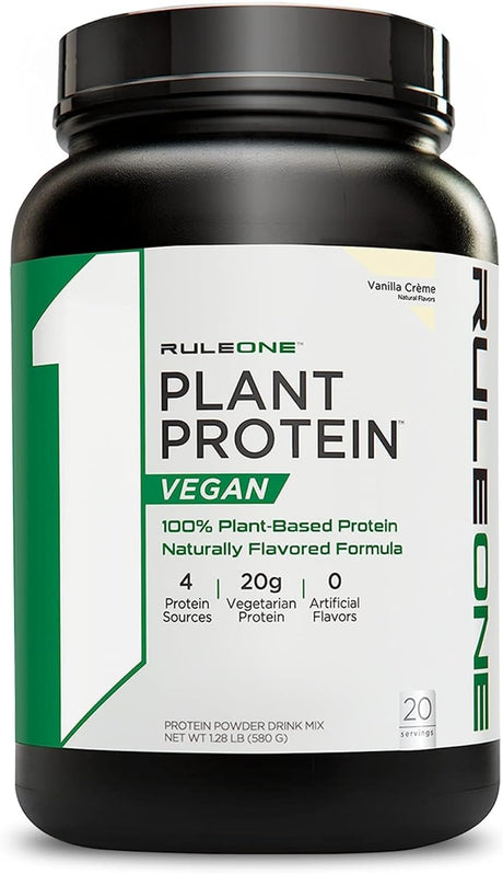 Rule 1 R1 Plant Protein, Vanilla Creme - 1.28 Lbs Powder - 20G Vegan Protein + Naturally Occurring Amino Acids - 20 Servings