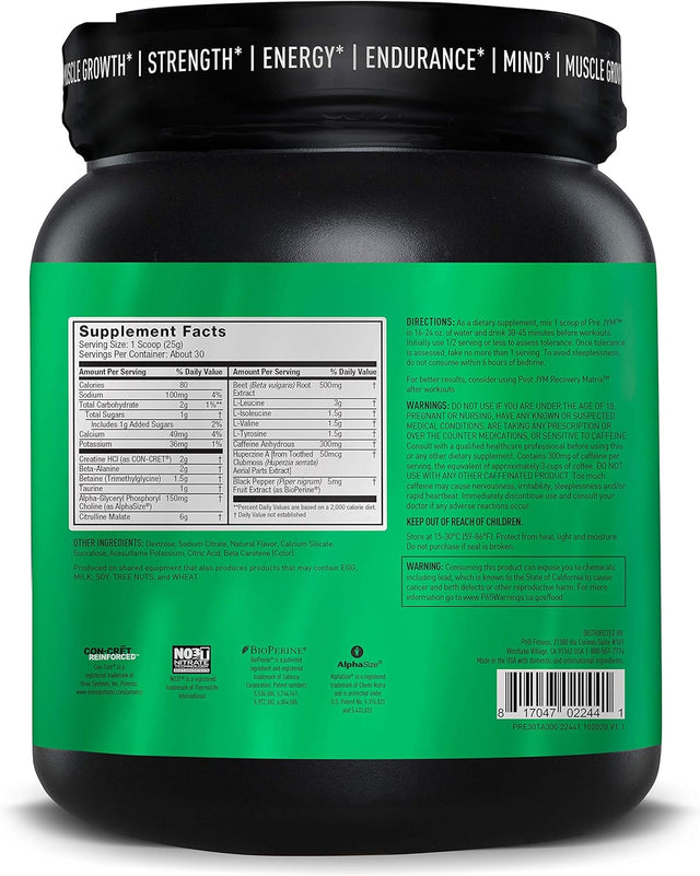 Pre JYM Pre Workout Powder - Bcaas, Creatine HCI, Citrulline Malate, Beta-Alanine, Betaine, and More | JYM Supplement Science | Tangerine Flavor, 30 Servings