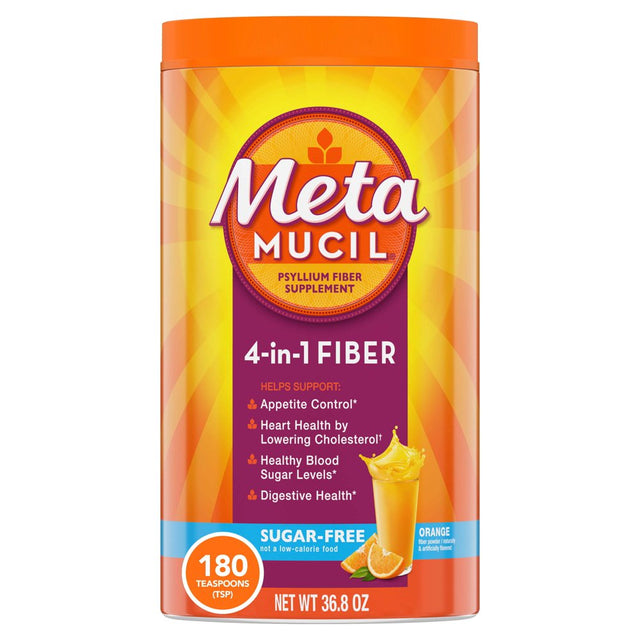 Metamucil Fiber Supplement, Psyllium Husk Powder for Digestive Health, Sugar-Free, 180 Servings