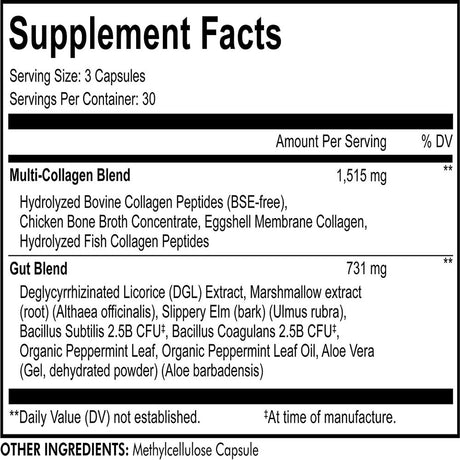 Codeage Multi Collagen + Gut Health Blend Supplement - Digestive Probiotic - 90 Capsules