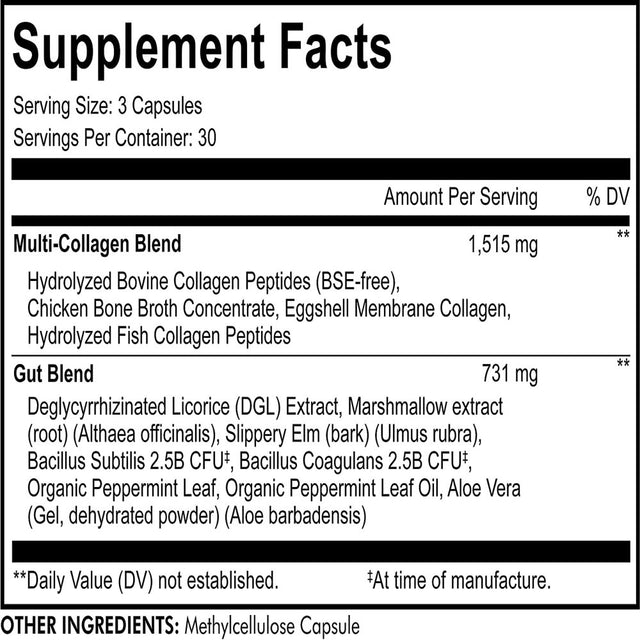 Codeage Multi Collagen + Gut Health Blend Supplement - Digestive Probiotic - 90 Capsules