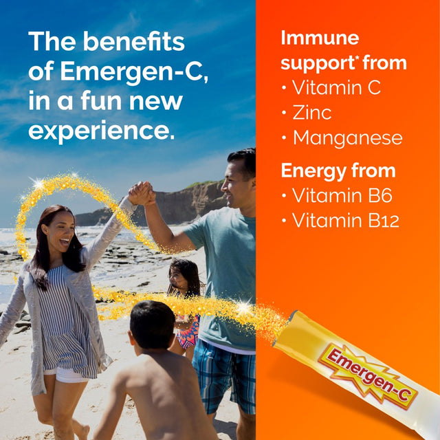 Emergen-C Crystals, On-The-Go Emergen-C Immune Support, Orange Vitality - 28 Stick Packs