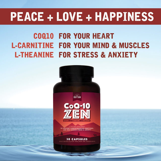 Natural Rhythm Coq10-Zen (Coenzyme Q10 + L-Carnitine + L-Theanine) - for Cardiovascular Support, Mental Clarity and Focus, and to Help Reduce Anxiety and Stress (30 Capsules)