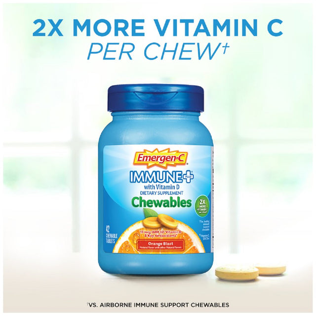 Emergen-C Immune+ Chewables 1000Mg Vitamin C Tablet, with Vitamin D, Immune Support Dietary Supplement for Immunity, Orange Blast Flavor - 14 Count