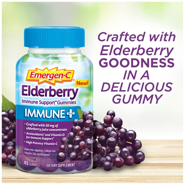 Emergen-C Immune plus Multivitamin Gummies, Dietary Supplement, Elderberry, 45 Ct