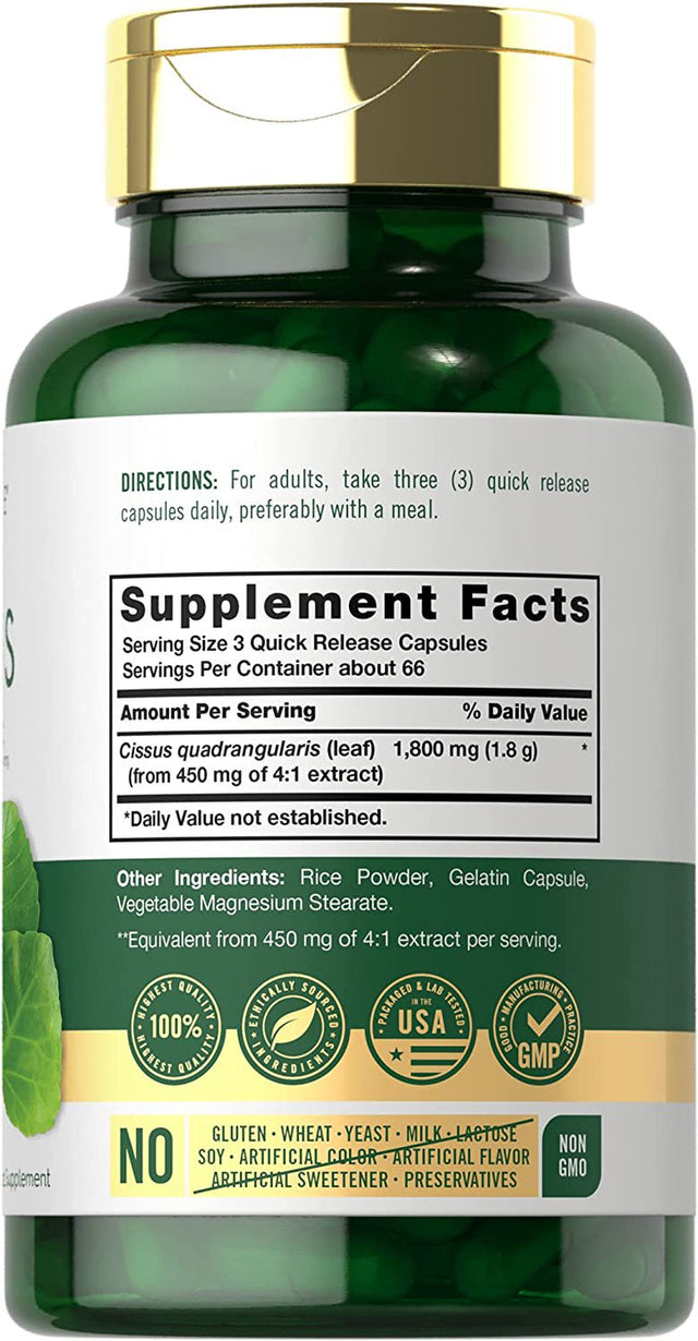 Cissus Quadrangularis Extract | 1800Mg | 200 Capsules | by Carlyle