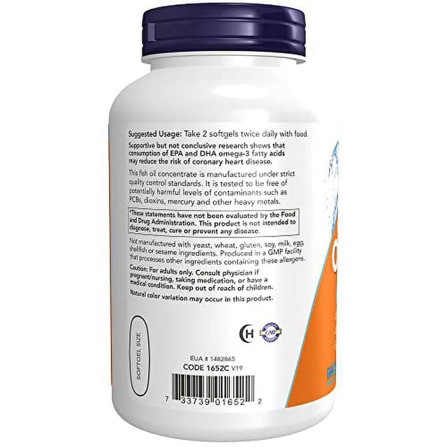 NOW Supplements, Omega-3 180 EPA / 120 DHA, Molecularly Distilled, Cardiovascular Support*, 200 Softgels