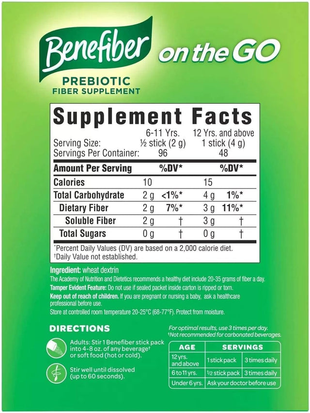 Benefiber Prebiotic Fiber Sticks - 48Ct