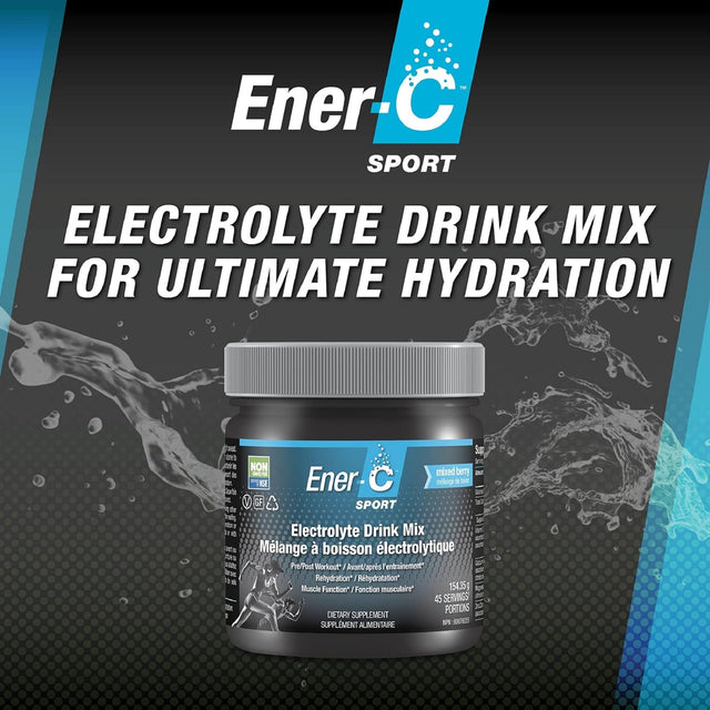 Ener-C Sport Electrolyte Hydration Drink Mix Powder Vitamin C Magnesium Zinc & Electrolytes Support Muscle Recovery, Energy & Immunity - Caffeine Free Low Sugar Vegan Mixed Berry - 45 Servings