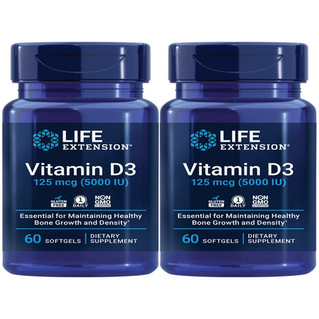 Life Extension Vitamin D3 125 Mcg (5000 IU) – Promotes Bone Health, Brain Health and Immune Function – Non-Gmo – Gluten-Free – Two Pack – 2 X 60 Softgels