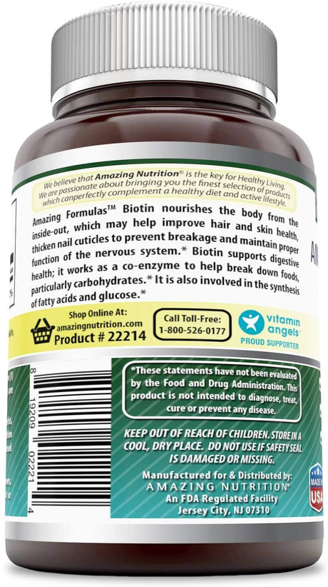 Amazing Formulas Boitin - 5000 MCG, 100 Capsules (Non-Gmo,Gluten Free) - Supports Healthy Hair, Skin & Nails - Promotes Cell Rejuvenation - Supports Healthy Metabolism & Digestive Health