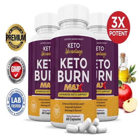 (3 Pack) Keto Advantage Keto Burn Max 1200MG Diet Pills Includes Gobhb 180 Capsules